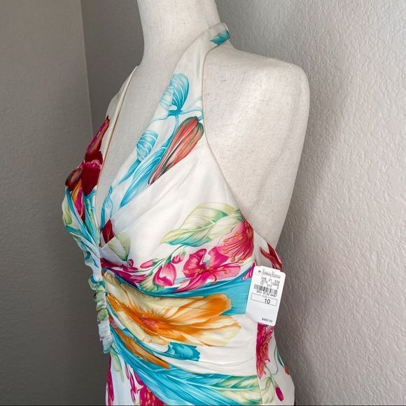 Carmen Marc Valvo Silk Floral Tropical Halter Rouched Dress Size 10 ✨NWT - Picture 6 of 9